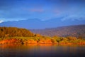 Rio Tarcoles, Carara National Park, Costa Rica. Sunset in beautiful tropical forest landscape. Meanders of river Tarcoles. Hills w Royalty Free Stock Photo