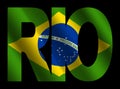 Rio text with Brazilian flag