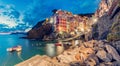 Riomaggiore in Cinque Terre, Italy panorama at night Royalty Free Stock Photo