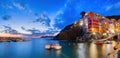 Riomaggiore in Cinque Terre, Italy panorama at night Royalty Free Stock Photo