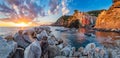 Riomaggiore in Cinque Terre, Italy panorama at sunset Royalty Free Stock Photo