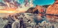 Riomaggiore in Cinque Terre, Italy panorama at sunset Royalty Free Stock Photo