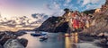 Riomaggiore in Cinque Terre, Italy panorama at sunset Royalty Free Stock Photo