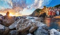 Riomaggiore in Cinque Terre, Italy at sunset Royalty Free Stock Photo