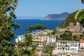 Natural panorama with coastal and ancient perched houses of the small town of Riomaggiore in