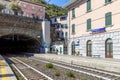 Train station with tunnel at Riomaggiore town in Cinque Terre National park, Italy Royalty Free Stock Photo