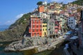 RIOMAGGIORE, ITALY, JULY 5, 2019: Riomaggiore is an ancient village with colorful houses and a small port, one of the Cique Terre