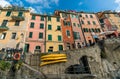 View of colorful building and houses in Riomaggiore, the fisherman village, in Cinque Terre, Italy Royalty Free Stock Photo