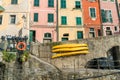 View of colorful building and houses in Riomaggiore, the fisherman village, in Cinque Terre, Italy Royalty Free Stock Photo