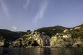 Riomaggiore Town, Cinque Terra Coast from Water Royalty Free Stock Photo