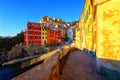 Riomaggiore village in Cinque Terre National Park, beautiful cityscape with colorful houses and sea, Liguria region of Italy Royalty Free Stock Photo
