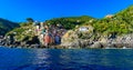 Riomaggiore - Village of Cinque Terre National Park at Coast of Italy. Beautiful colors at sunset. Province of La Spezia, Liguria Royalty Free Stock Photo