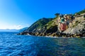 Riomaggiore - Village of Cinque Terre National Park at Coast of Italy. Beautiful colors at sunset. Province of La Spezia, Liguria Royalty Free Stock Photo