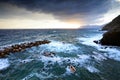 Sunset over the Ligurian coast near Riomaggiore, Italy Royalty Free Stock Photo