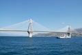 Rio Antirio bridge and ferry boat Royalty Free Stock Photo