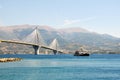 Rio Antirio bridge and ferry boat Royalty Free Stock Photo