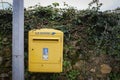 RIONS, FRANCE -15 January 2024- View of a yellow mailbox from La Poste, the French public postal service