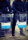 Riot cops with batons and shields during security checks through Royalty Free Stock Photo