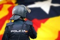 Riot police and catalonia independence flag