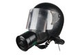 Riot police helmet with protective glass and gas mask on manikin head