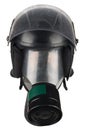 Riot police helmet with protective glass and gas mask on manikin head