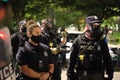 Riot police holding the line at a Detroit protest