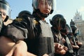 Riot police officers during protests to support the 31st article of the Russian Constitution