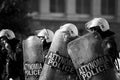 Riot police and protesters during a protest in front of Athens University