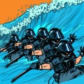 Riot police resist the wave. The concept of inevitability of democratic changes in authoritarian and totalitarian