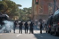 Riot police squad attends at populist rally Royalty Free Stock Photo