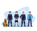 Riot police squad and dog characters
