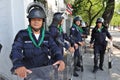 Riot Police Stand Guard at Government House Royalty Free Stock Photo