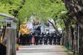 Riot Police stand guard to protect way to Government House Royalty Free Stock Photo