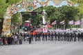 Riot Police stand guard to protect way to Government House Royalty Free Stock Photo