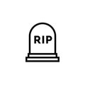 Rip grave vector line icon. Tombstone Gravestone death rest in peace flat funeral symbol.