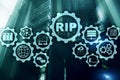 RIP Routing Information Protocol. Technology networks cocept.