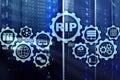 RIP Routing Information Protocol. Technology networks concept
