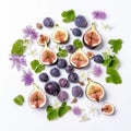 Ripe appetizing fig fruit and a half on a white background close-up, a healthy fruit, a good background