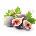 Ripe appetizing fig fruit and a half on a white background close-up, a healthy fruit,