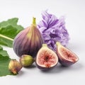 Ripe appetizing fig fruit and a half on a white background close-up, a healthy fruit,