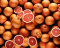 Ripe appetizing grapefruit fruits in an overflowing basket, AI