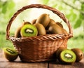 Ripe appetizing kiwi fruit in an overflowing basket, AI