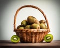 Ripe appetizing kiwi fruit in an overflowing basket, AI