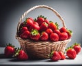 Ripe appetizing strawberrie berries in an overflowing basket, AI