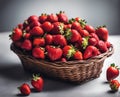 Ripe appetizing strawberrie berries in an overflowing basket, AI