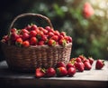 Ripe appetizing strawberrie berries in an overflowing basket, AI