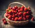 Ripe appetizing strawberrie berries in an overflowing basket, AI