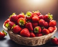 Ripe appetizing strawberrie berries in an overflowing basket, AI