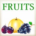 Ripe apple, black grapes, blue plums