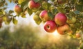 Ripe apple tree in foreground, soft-focus garden Royalty Free Stock Photo